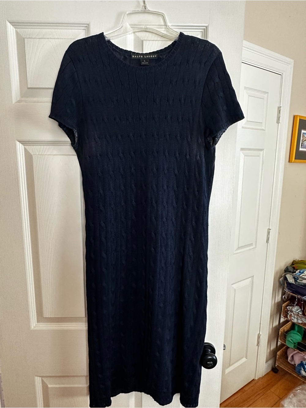 Ralph Lauren Navy Short-Sleeve Cable-Knit Midi Dress